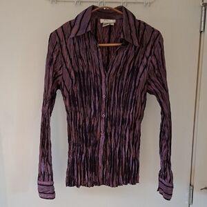 Puli Women's Vintage Purple Plisse/Crinkle-cut Button-up Shirt (Size S)
